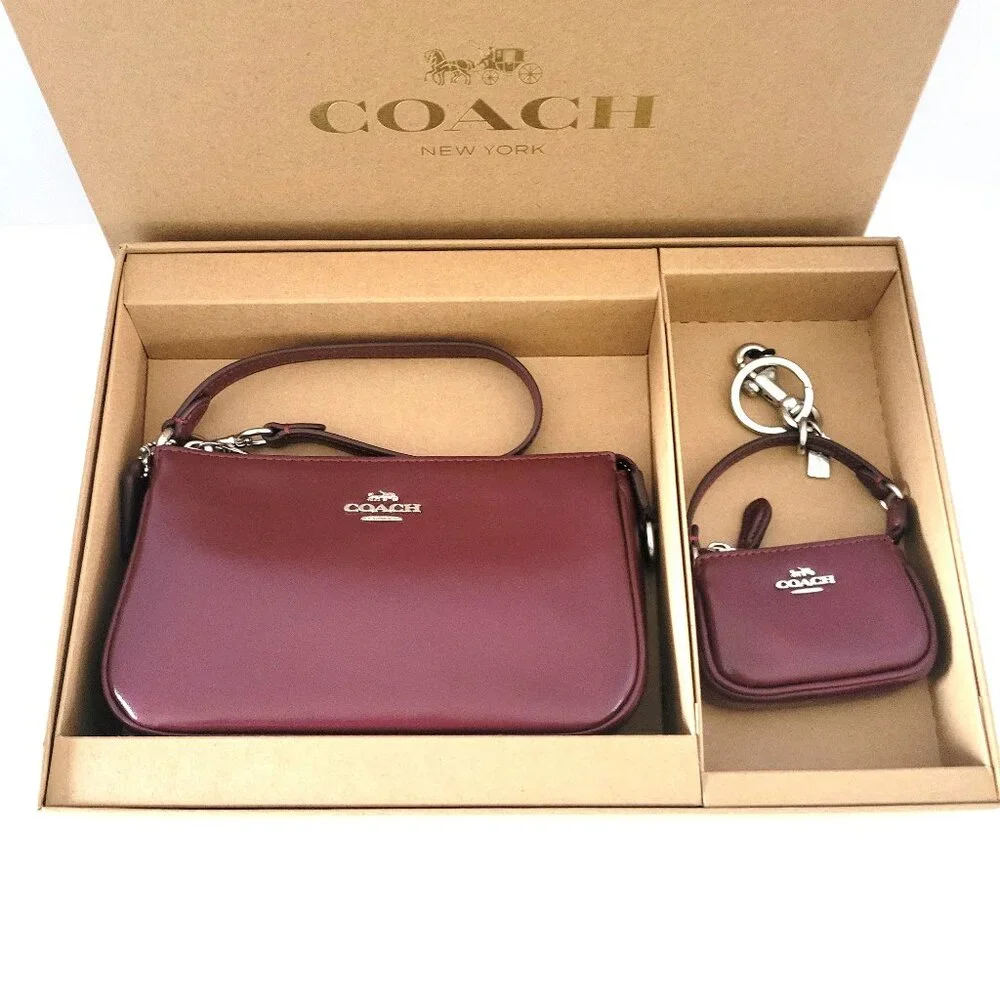 Coach CCK95 Boxed Nolita 19 Small Handbag Wristlet Bag Charm Set Dark Wine - Picture 1 of 10